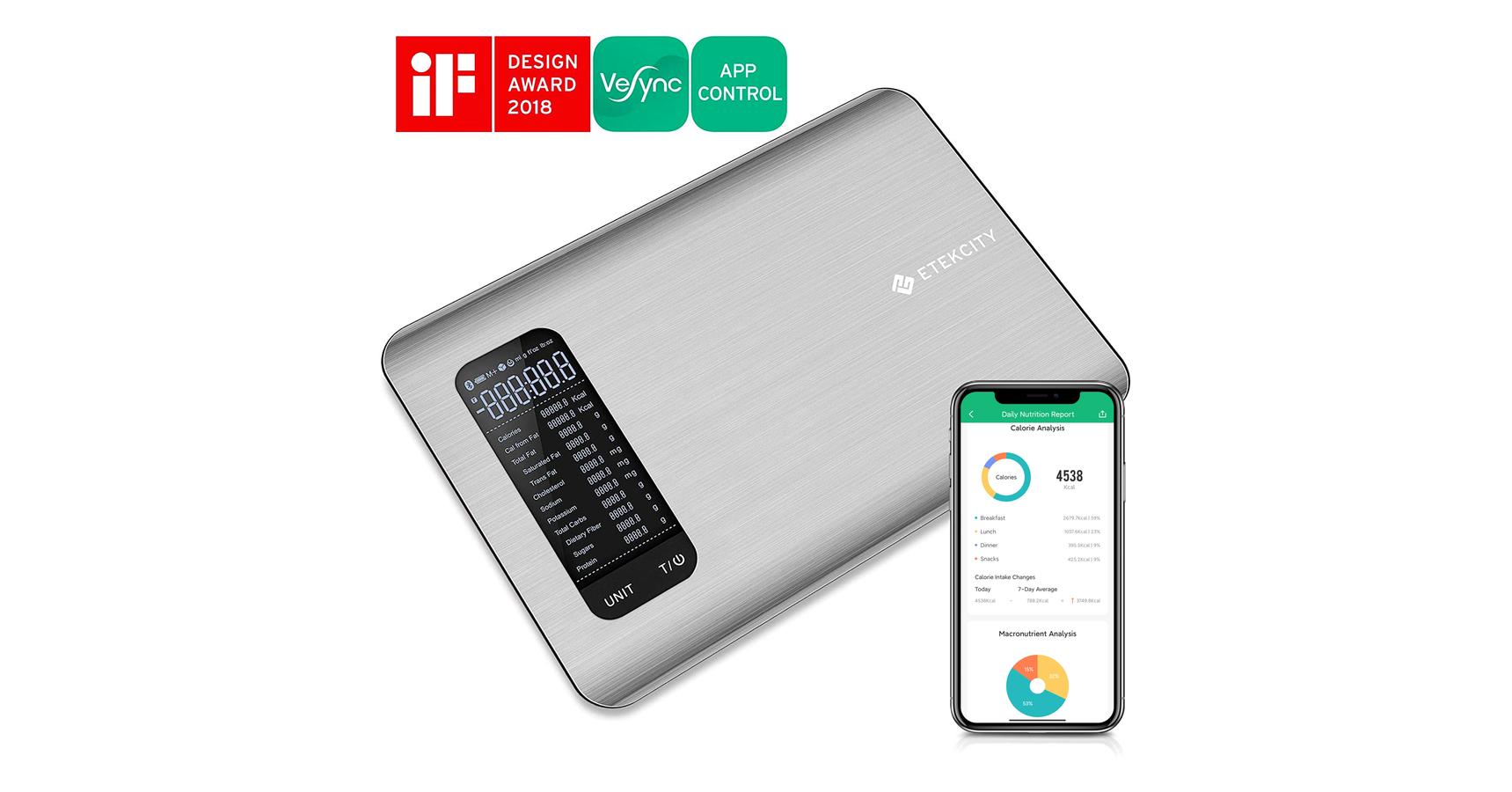 Etekcity Nutrition Konyhai Fitness Mérleg Smart Vezérléssel ESN00RBS